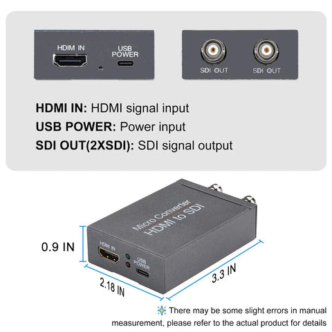Dont Sweat The Cable Crunch With This HDMI To SDI Converter Featuring Dual SDI Outputs And Native Audio Embedding For Clean 1080P Feed, showing ports.