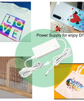 Replacement 24V DC Power Cord For Cricut Maker 3 Cutting Machine, shown with various DIY projects like bags and shirts.