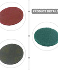 3 scouring pads from 5 Inch Nylon Scouring Pads Set For Drill Powered Buffers And Polishers, 6 Pack Industrial Scrubbing Discs Green Red Grey