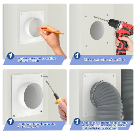 Four Inch Galvanized Steel Duct Connector Flange And Dryer Vent Wall Plate Square To Round Adapter With Included Mounting Screws Built Tough White Plate for installation guide steps
