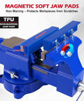 Heavy Duty 6 Inch Bench Vise With Jaw Pads And Anvil For Woodworking Drilling And Pipe Cutting 360 Degree Swivel Locking Base 4500 Lbs Clamping Force Beast Mode Strength