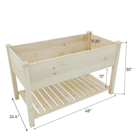 Outdoor Wood Raised Garden Bed With Elevated Planter Box And Storage Shelf, Spacious 48 Inch Long Garden Bed For Vegetables And Flowers.