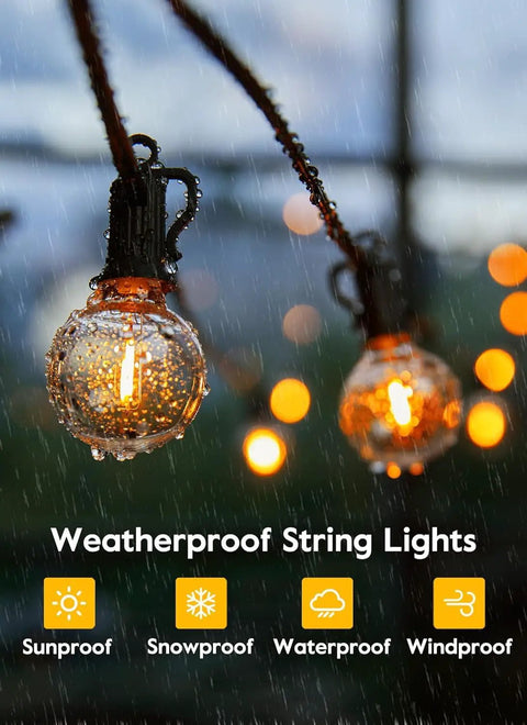 38Ft Outdoor String Lights With Remote, 15 Shatterproof LED Bulbs, Waterproof Patio Hanging Lights in rain