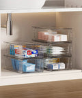 2 Pack Stackable Makeup Organizer Bins with Handles for fridge, bathroom, kitchen, under sink cabinet and pantry storage