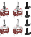 12V 30A 3 Way Waterproof SPDT Toggle Switch ON OFF ON for Marine Boat Winch, Tough As Nails Heavy Duty 12VDC, Durable Electrical Switch, 4 Pack, Waterproof IP67 Marine Grade Switches for Auto Boat Use, 1/2 in shaft, shown with boot covers