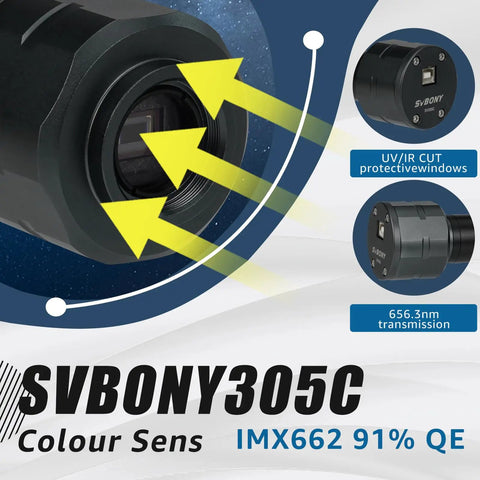 Astrophotography Camera For Planetary And Moon Imaging SV305C 2.1MP IMX662 Color Sensor with UV IR cut glass features