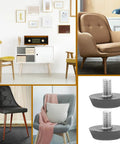 Kick Those Nasty Cabinet And Desk Shakes Flat With Heavy Adjustable Furniture Levelers And Table Feet Screw Direct Install For Chairs Tables And Bookshelves 100 Pack - Adjustable levelers for various furniture in a home setting.