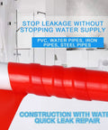 Top Notch Pipe Repair Tape That Seals Waterproof Leaks In A Flash wrapped around a white PVC pipe, ideal for quick leak repair.