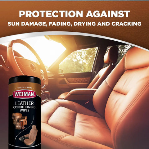Top Shelf Leather Cleaner And Conditioner Wipes With Cloth Scrub Out Stubborn Grime While Leaving A Slick Protectant Layer in car interior.