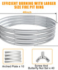 Diagram of the Beefy 48 Inch Fire Pit Ring built from 0.8mm galvanized steel with rust-resistant features and assembly hardware.