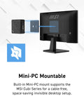 Back view of Pro MP225 E12VL 22 Inch IPS FHD Monitor showing Mini-PC mount compatibility with MSI Cubi for seamless setup.