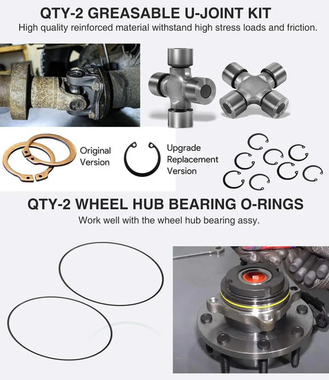 Heavy Duty Front Axle Seal U Joint Kit With Inner Knuckle Oil Seals Outer Tube Seals And Hub O Rings For 2005 Through 2019 Ford Super Duty F250 F350 F450 F550 Dana 60, 2 U-joints and seals