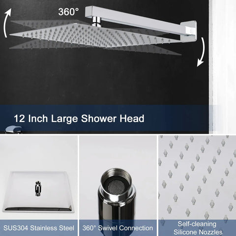 Ultimate Rain Shower System With Dual Heads, Ceiling Mounted High Pressure Flow, Chrome 12 Inch Showerhead And Handheld, Includes Rough In Valve Body And Trim, Spa Grade Upgrade For Modern Bathrooms with 360 swivel connection