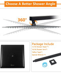 High Pressure Square Shower Head With 16 Inch Arm Matte Black Stainless Steel Rainfall Waterfall angle and package contents