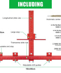 Diagram of Built Tough Aluminum Cabinet Handle Jig For Precise Drawer Pull Installations With 50 Percent Thicker Frame And Dual Screw Lock Drill Guide Template Tool with slide rules and wrenches.