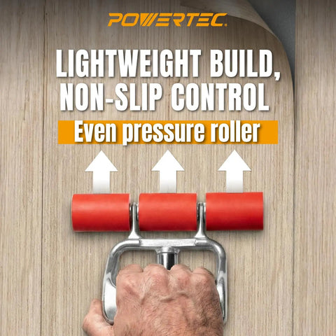 Extendable Floor And Wall Roller With 17 To 27 Inch Adjustable Handle And 7.5 Inch Wide Roller Head For Vinyl Tile Linoleum LVP Veneer Carpet And Wall Coverings Heavy Duty Build And Non Slip Grip With Die Cast Handle being used on a floor surface