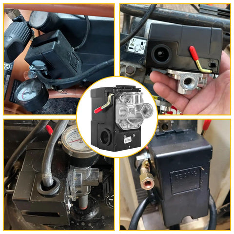 Four Port Air Compressor Pressure Switch Replacement Control NPT Quarter Inch 95 to 125 PSI 20A with Flexible Mounting Options