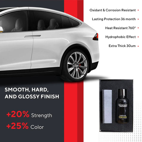 80 Percent SiO2 Nano Ceramic Coating for Cars, Hydrophobic Paint Protection kit with bottle and applicator beside car