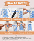 Elastic No Tie Sneaker Laces White 120 Cm Set Includes 2 Pairs Of Flat Stretch Laces And 4 Reusable Metal Buckles For Grab And Go Slip On Comfort Durable Fit. Install steps on white sneaker with blue elastic laces and metal buckle.