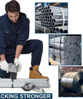 Split Pneumatic Strapping Machine For Metal Banding, Air Operated Steel Belt Tensioner And Cutter in use on metal pipes
