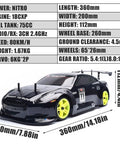 Black Nitro RC Car 1 To 10 Scale Two Speed 4WD Gas Powered Short Course Truck with lime green wheels and metal chassis.