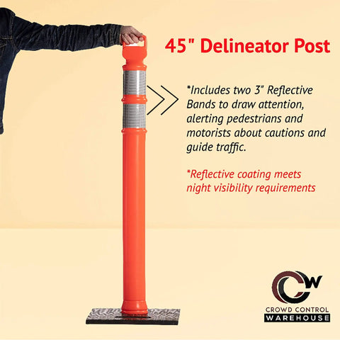 Rock Solid 45 Inch Delineator Posts 2 Pack With Heavy Rubber Base For Traffic Control And Parking Zones Featuring A Molded Handle For No Sweat Hauling Around Any Yard Or Street Spot In Bold Black.