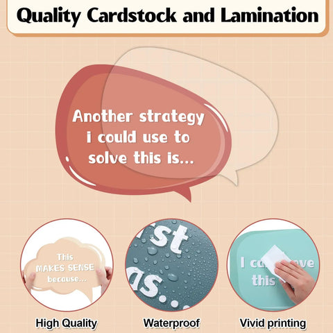 43 Pcs Math Talk Bulletin Board Set for Classrooms with Visual Cues showing quality cardstock and lamination features