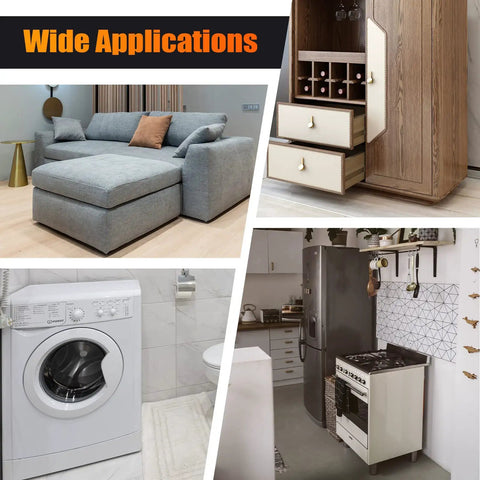 Image showing a sofa, cabinet, washing machine, and appliances to illustrate usage of 4 Pack Steel Tri Dolly Set For Heavy Lifts, Easy Glide
