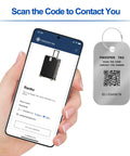 Smart QR Code Luggage Tags With Privacy Guarded Scans, Customizable Contact Info You Can Update shown with smartphone app.