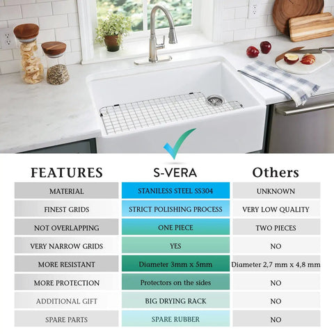 One Piece Sink Rack Protector For Kohler And Whitehaven Sinks with drying rack and rubber protectors on a kitchen sink.