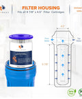Illustration of filter housing with a One Micron Pleated Water Filter For Whole House Sediment Removal 10 By 4 Point Five Replacement Filter Fits FXHSC And R50 BBSA Well Filters Four Pack For Strong Water Pressure And Cleaner Water next to it