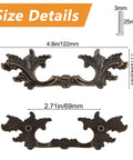 Vintage Leaf Drawer Pulls Set Of 4, 4.8 Inch Antique Dresser Handles in green bronze zinc alloy, showing dimensions.