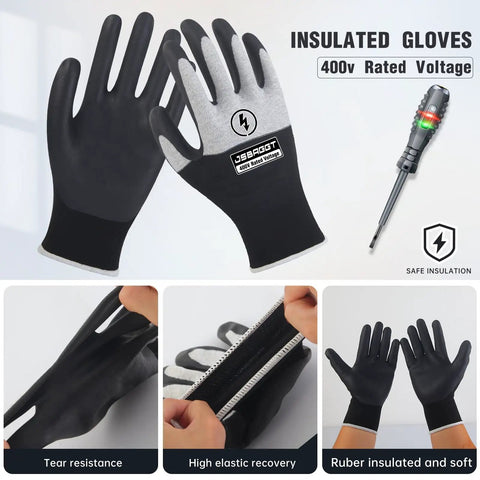 Pro Grade Insulated Electrician Gloves For 400V Work High Voltage Protection Flame Retardant Rubber Palm Non Slip Grip