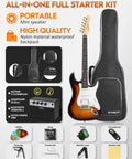 Beginner Electric Guitar Kit 39 Inch Full Size HSS Pickup With 10W Amp Bundle Includes Gig Bag Tuner Capo Sunburst