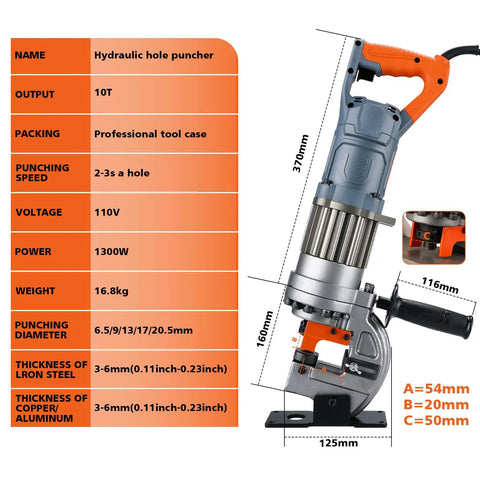 Heavy Duty 1300W Electric Hydraulic Hole Puncher For Metal Plates Up To 6 mm Thick With Lightning Fast 2 To 3 Second Punching