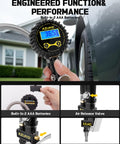 Digital Tire Inflator With Pressure Gauge 200 PSI Auto Shutoff LED Flashlight 7 Piece Heavy Duty Air Tool Set close-up