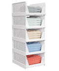 Five Pack Stackable Closet Storage Baskets Set Waterproof Foldable Organizer White for shoes clothes toys hats storage