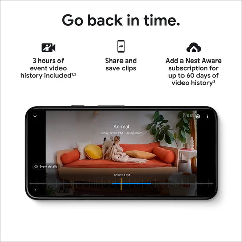 Indoor Nest Security Camera 1080p Wired 2nd Generation Snow Color With Smart Motion Detection shown on a smartphone screen.