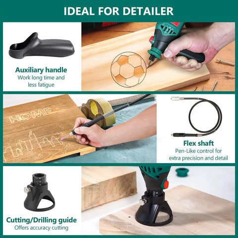 Do-It-All 180W Rotary Tool Kit With Flex Shaft used for engraving and detailing wooden surfaces