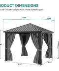 10x10 Foot Metal Hardtop Gazebo For Outdoor Patio Shelter With Sturdy Weather Resistant Frame Gray Galvanized Roof