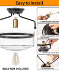 Dope Semi Flush Mount Ceiling Light For Porch Hallway Kitchen Bathroom And Living Room Black Fixture With Clear Glass Shade installation guide