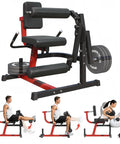 Heavy Duty Leg Extension And Curl Machine For Home Gym with plate loaded design, red and black frame, and users demonstrating exercises