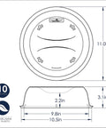 Diagram of 10 Inch Plate Cover Dome Shield For Mess Free Cooking with dimensions and BPA-free icon