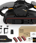 7 Amp Handheld Belt Sander With 3 x 21 Inch Belts, Dust Bag, And Beast Mode Variable Speed 120 To 400 RPM For Woodworking