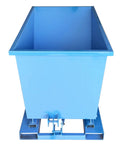 Heavy Duty Self Dumping Hopper Forklift Attachment For No Hassle Site Cleanup And Bulk Material Haul 520 Liter trash bin, blue color, front view.