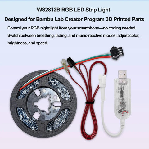 1 Meter WS2812B RGB LED Strip Light Bundle With USB Controller And Extension Cable For Bambu Lab X1 P1P P2S H2D 3D Printers