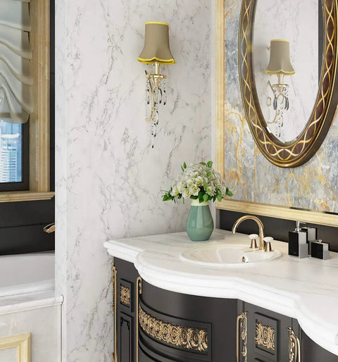 Bathroom wall with Easy DIY Ultra Thick Grey White Marble Peel And Stick Wallpaper 160 X 36 Inch Waterproof Self Adhesive