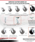 Top Shelf Stainless Steel Glass Filled Swivel Top Plate Caster Set Of Four With 8 Inch Badass Heavy Duty Nylon Wheels featuring various brake types and sizes.