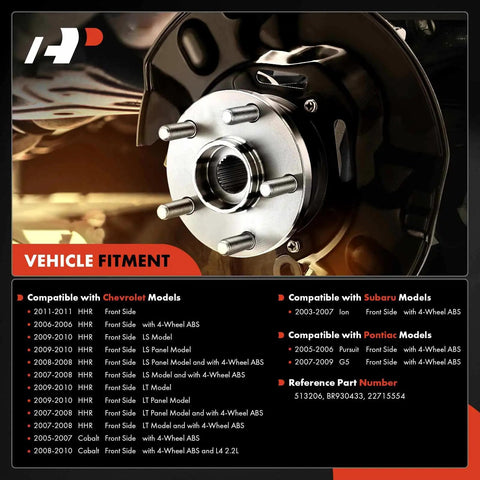 Close-up of Two Front Wheel Bearing And Hub Assembly With ABS And Five Lug For Chevy HHR 2006 2011 Cobalt 2005 2010