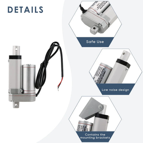 MYFULLY 12V DC heavy-duty 2'' stroke linear actuator with mounting bracket, silver metal housing